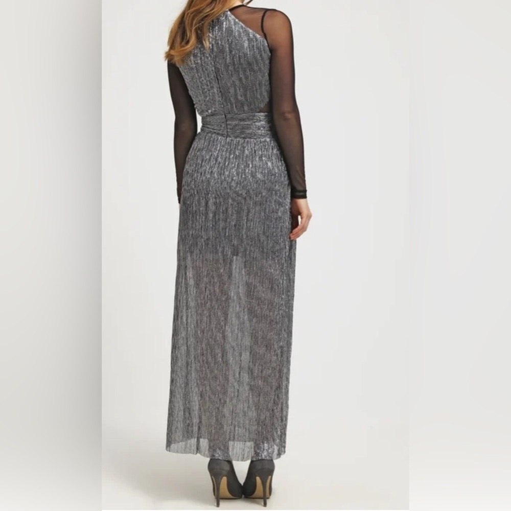 Miss Selfridge Chic Black and Silver Long Sleeve Sheer like Gown Dress